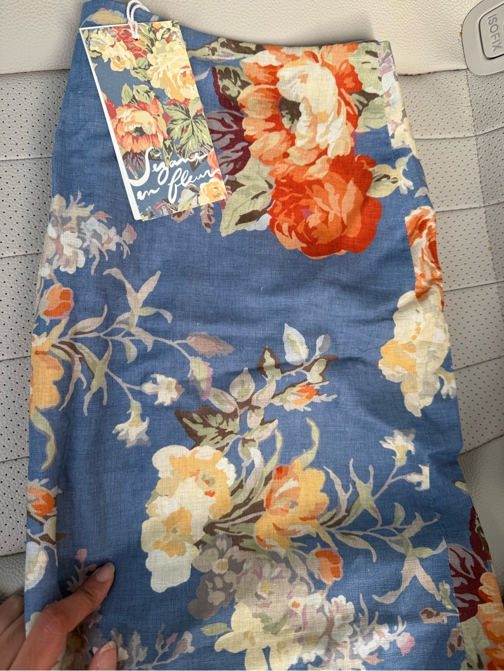Sézane Malia skirt - Blue Floral Skirt with Orange and Cream Blooms